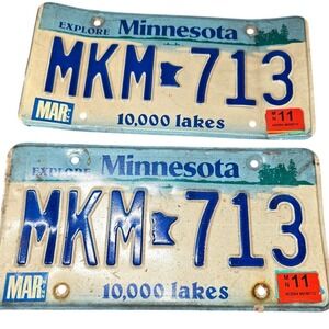 Authentic Minnesota License Plate Vehicle registered 2011 MKM - 713 Raised